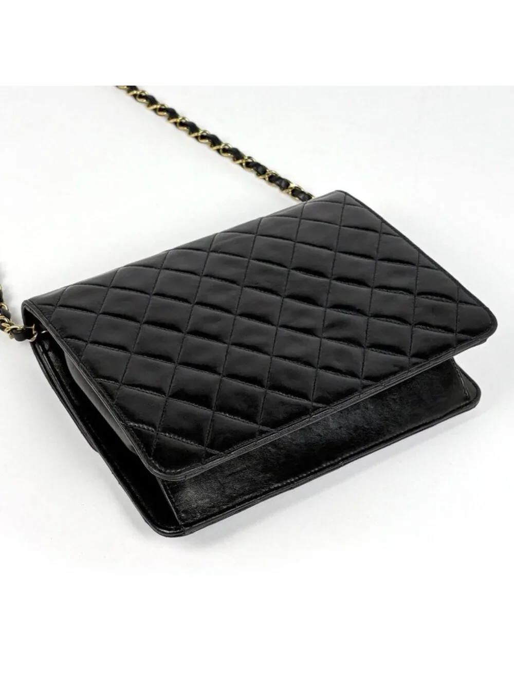 Chanel Shoulder Bag Quilted CC Logo Single Flap Push Lock Leather Black